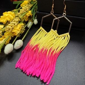 Neon Ombre Fringe Statement Earrings